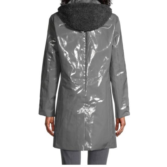 NWT Jane Post Raincoat Slicker Gray removable Faux Fur Vest Medium - Picture 7 of 9